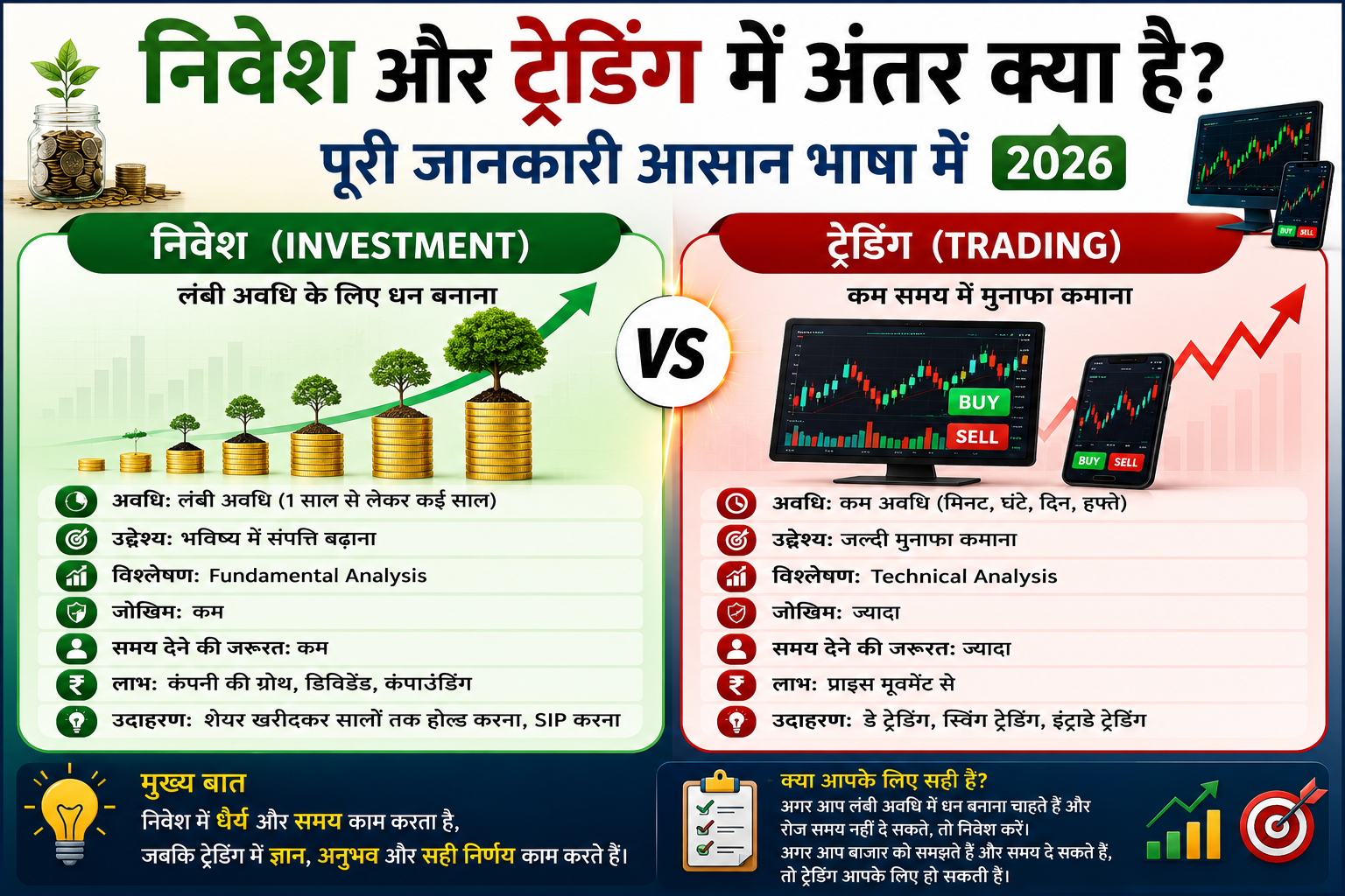 Investment vs Trading: Kya Antar Hai Beginner Guide 2026
